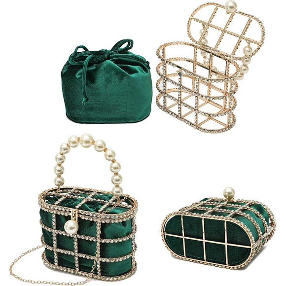 ⚡Women's Black Detachable Pearl Diamond Chain Soft Velvet Shoulder Clutch Bag - Picture 5 of 5